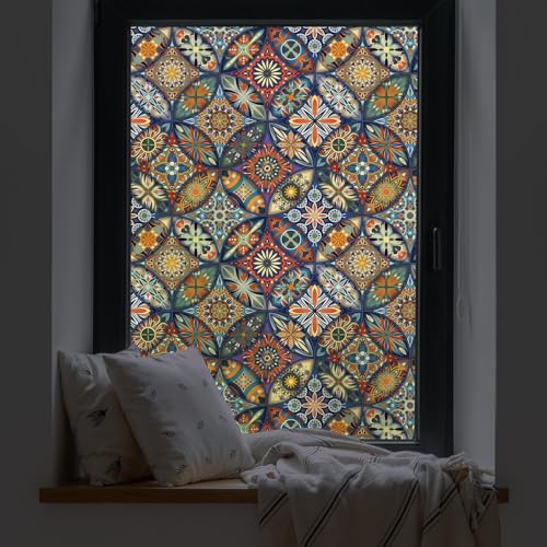 dktie Fensterfolie Blickdicht Sichtschutzfolie Milchglasfolie Dekorfolie Glasmalerei Fensterfolie Kreismuster Statische Aufkleber ohne Klebstoff Wiederverwendbar (06, 90X200CM) von Dktie