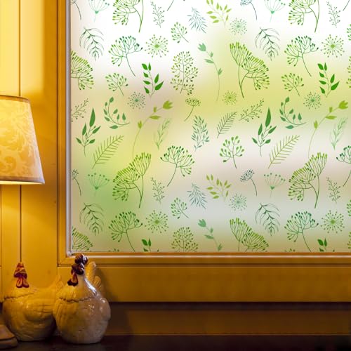 dktie Fensterfolie Sichtschutz Vinyl Buntglas Milchglas Abnehmbare Florale Statische Haftfolie Ohne Klebstoff für Küche, Badezimmer (01, 44.5x200cm) von Dktie