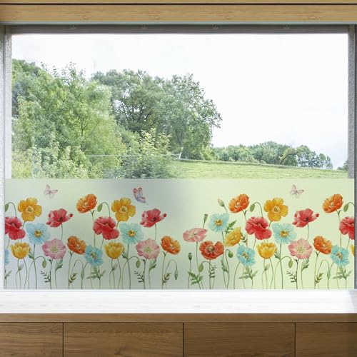 dktie Fensterfolie Blickdicht Sichtschutzfolie Fenster Milchglasfolie Fensterfolie Bunt Statisch Haftend Anti-UV Kein Kleber Wiederverwendbar Geeignet für Wohnzimmer, Schlafzimmer (03, 44.5x200cm) von Dktie