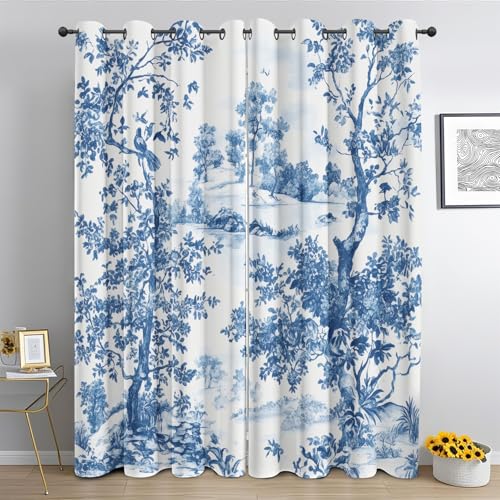 DlaQoryx Blaues Toile De Jouy Vorhang Verdunkelung Vogelbaum Französische Landschaft Blickdichte Vorhänge, Gardinen Mit ösen Schlafzimmer Wohnzimmer Thermovorhang Kälteschutz H 245 x B 140 cm 2er Set DlaQoryx Blaues Toile De Jouy Vorhang Verdunkelung Vogelbaum Französische Landschaft Blickdichte Vorhänge, Gardinen Mit ösen Schlafzimmer Wohnzimmer Thermovorhang Kälteschutz H 245 x B 140 cm 2er Set von DlaQoryx