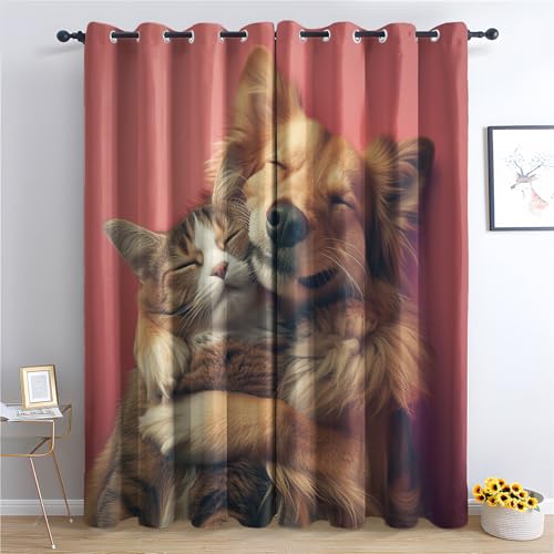 DlaQoryx Blickdichte Vorhänge Golden Retriever Vorhang, Thermovorhang Kälteschutz Gardinen Lustige Katze Hund Ösen Verdunkelungsvorhang für Schlafzimmer Wohnzimmer, 229x117 cm(Hxb) 2er Set von DlaQoryx