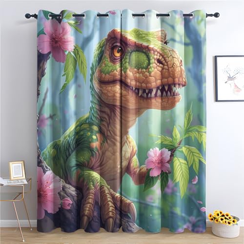 DlaQoryx Blickdichte Vorhänge Tyrannosaurus Rex Vorhang, Thermovorhang Kälteschutz Gardinen Jurassic Dinosaurier Ösen Verdunkelungsvorhang für Schlafzimmer Wohnzimmer, 245x140 cm(Hxb) 2er Set von DlaQoryx