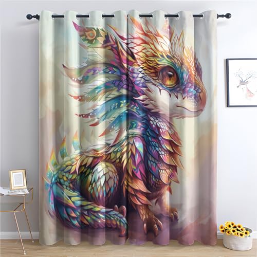 DlaQoryx Cartoon-Drache Vorhang Verdunkelung Bunter Westlicher Drache Blickdichte Vorhänge, Gardinen Mit ösen Schlafzimmer Wohnzimmer Thermovorhang Kälteschutz H 160 x B 140 cm 2er Set DlaQoryx Cartoon-Drache Vorhang Verdunkelung Bunter Westlicher Drache Blickdichte Vorhänge, Gardinen Mit ösen Schlafzimmer Wohnzimmer Thermovorhang Kälteschutz H 160 x B 140 cm 2er Set von DlaQoryx