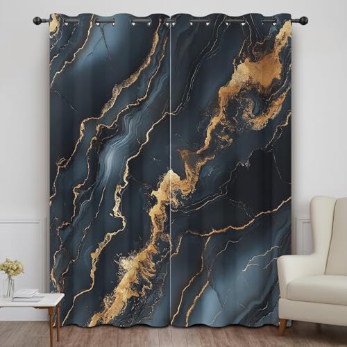 DlaQoryx Dunkelblau Marmor Vorhang Verdunkelung Gold Luxus Moderne Blickdichte Vorhänge, Gardinen Mit ösen Schlafzimmer Wohnzimmer Verdunklungsvorhänge 2er Set H 240 x B 132 cm DlaQoryx Dunkelblau Marmor Vorhang Verdunkelung Gold Luxus Moderne Blickdichte Vorhänge, Gardinen Mit ösen Schlafzimmer Wohnzimmer Verdunklungsvorhänge 2er Set H 240 x B 132 cm von DlaQoryx