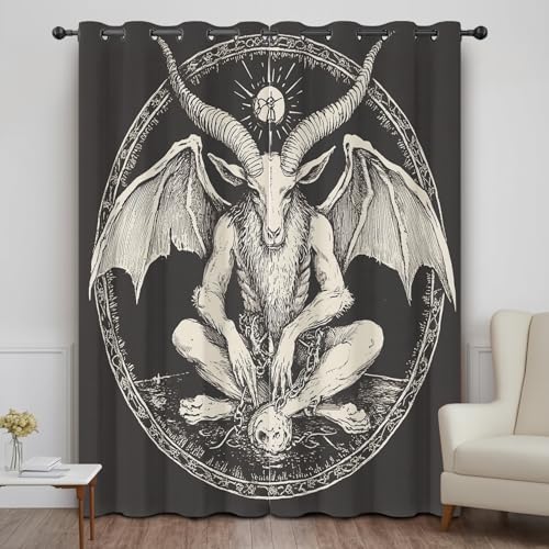 DlaQoryx Goat Head Vorhang Verdunkelung Gotische Demon Blickdichte Vorhänge, Gardinen Mit ösen Schlafzimmer Wohnzimmer Verdunklungsvorhänge 2er Set H 240 x B 132 cm von DlaQoryx
