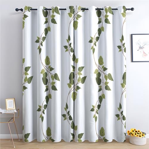 DlaQoryx Grüne Rebe Verdunklungsvorhänge Efeu Pflanze Thermovorhang Kälteschutz, Vorhang Blickdicht Schlafzimmer Wohnzimmer Gardinen Mit ösen H 200 x B 140 cm 2er Set von DlaQoryx