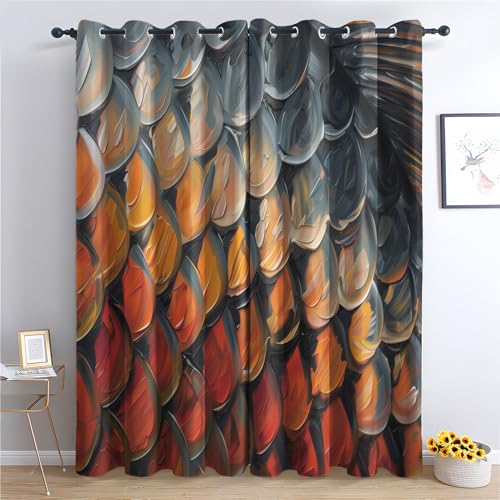 DlaQoryx Meerjungfrauenschuppen Vorhang Verdunkelung Fischschuppen Ölgemälde Blickdichte Vorhänge, Gardinen Mit ösen Schlafzimmer Wohnzimmer Thermovorhang Kälteschutz H 245 x B 140 cm 2er Set von DlaQoryx
