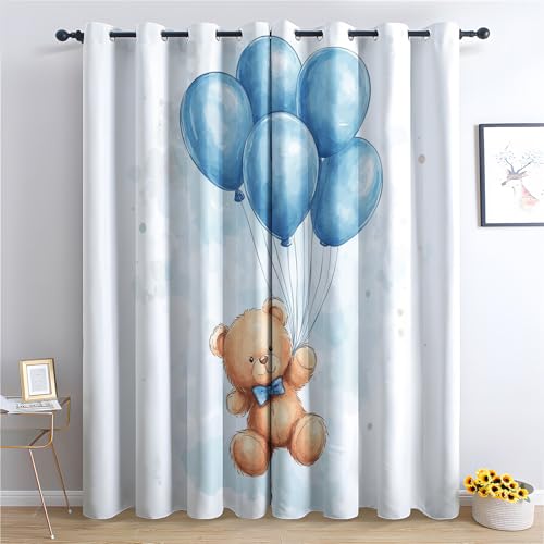 DlaQoryx Vorhänge Bär, Gardinen Mit ösen Cartoon Teddybär Blau Luftballons Vorhang Verdunkelung, Schlafzimmer Wohnzimmer Deko Vorhang 2er Set H 175 X B 140 cm Curtains DlaQoryx Vorhänge Bär, Gardinen Mit ösen Cartoon Teddybär Blau Luftballons Vorhang Verdunkelung, Schlafzimmer Wohnzimmer Deko Vorhang 2er Set H 175 X B 140 cm Curtains von DlaQoryx