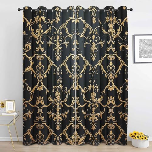 DlaQoryx Vorhang Jacquard, Blickdichte Vorhänge Barock Damast Schwarz Gold Gardinen Mit ösen, Schlafzimmer Wohnzimmer Deko Vorhang 2er Set H 245 X B 140 cm Curtains DlaQoryx Vorhang Jacquard, Blickdichte Vorhänge Barock Damast Schwarz Gold Gardinen Mit ösen, Schlafzimmer Wohnzimmer Deko Vorhang 2er Set H 245 X B 140 cm Curtains von DlaQoryx
