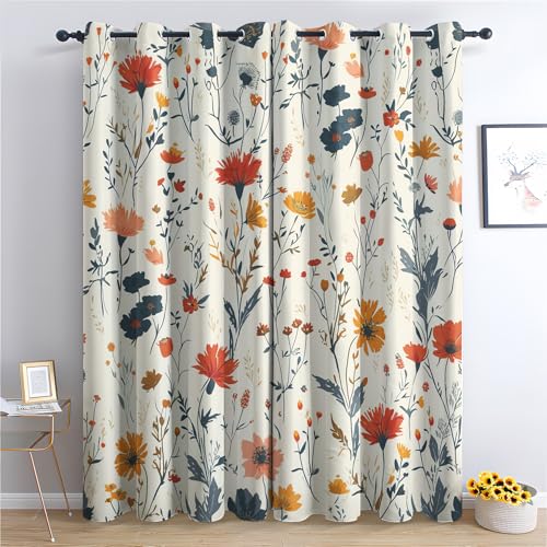 DlaQoryx Vorhang Verdunkelung Bunte Blumen Blickdichte Vorhänge Blume Pflanze Gardinen, Thermovorhang Kälteschutz Ösen Vorhang für Schlafzimmer Wohnzimmer, 200x140 cm(Hxb) 2er Set von DlaQoryx