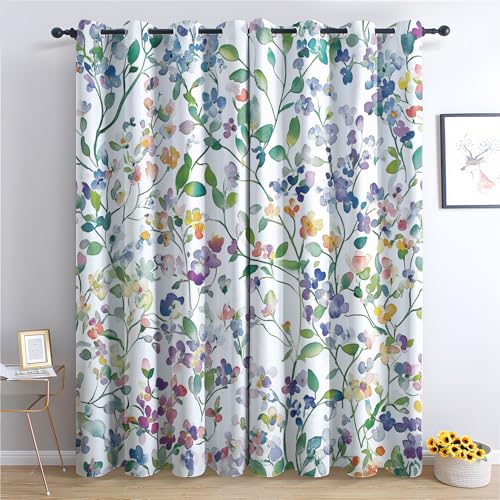 DlaQoryx Vorhang Verdunkelung Bunte Blumen Blickdichte Vorhänge Wildblumen Gardinen, Thermovorhang Kälteschutz Ösen Vorhang für Schlafzimmer Wohnzimmer, 225x140 cm(Hxb) 2er Set von DlaQoryx