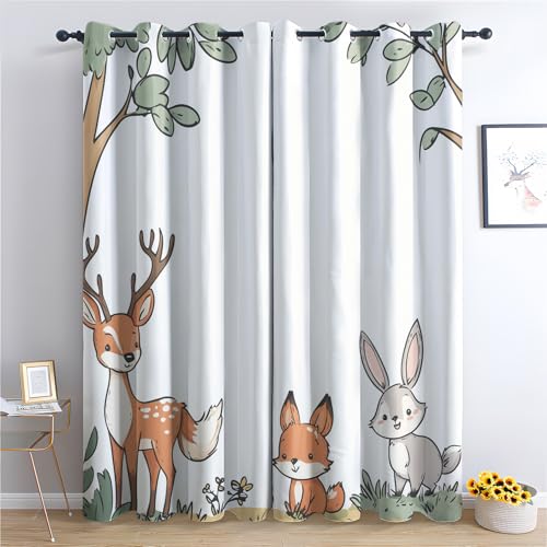 DlaQoryx Vorhang Verdunkelung Dschungeltiere Blickdichte Vorhänge Rentier Kaninchen Fuchs Gardinen, Thermovorhang Kälteschutz Ösen Vorhang für Schlafzimmer Wohnzimmer, 200x140 cm(Hxb) 2er Set von DlaQoryx