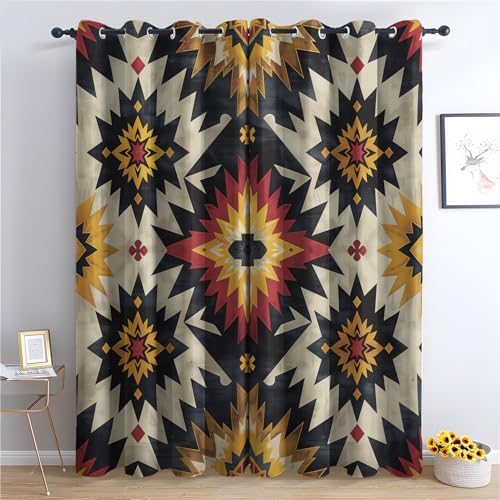 DlaQoryx Vorhang Verdunkelung Southwestern Azteken Blickdichte Vorhänge Boho Tribal Geometrisch Gardinen, Thermovorhang Kälteschutz Ösen Vorhang für Schlafzimmer Wohnzimmer, 225x140 cm(Hxb) 2er Set von DlaQoryx