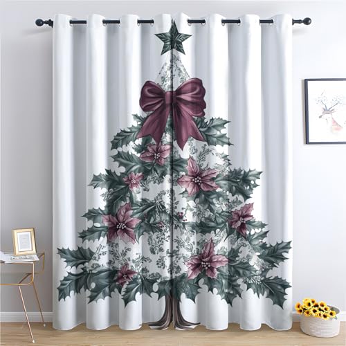 DlaQoryx Weihnachtsbaum Vorhänge Mit ösen Weihnachten Weihnachtsstern Vorhang Verdunkelung, Schlafzimmer Wohnzimmer Deko Gardinen, 245x140 cm(HxB) Thermovorhang 2er Set von DlaQoryx