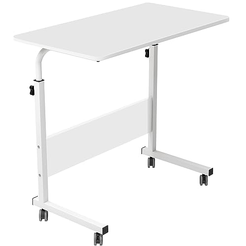 DlandHome 80 * 40cm Computertisch schreibtisch Laptoptisch Beistelltisch mit Rollen höhenverstellbar, Laptop Notebook Ständer Tisch Frühstück Tablett für Bett, Sofa, Couch Weiß von DlandHome