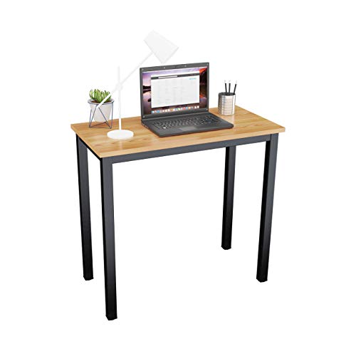DlandHome Computertisch Klein Schreibtisch Holz, Laptop PC Tisch 80 x 40 cm, Moderner Bürotisch Arbeitstisch aus Holz und Stahl für Büro und Zuhause, Teak/Schwarz von DlandHome