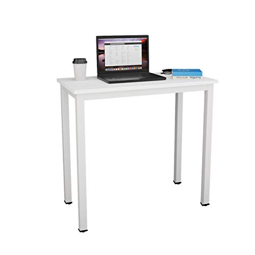 DlandHome Computertisch Klein Schreibtisch Holz, Laptop PC Tisch 80 x 40 cm, Moderner Bürotisch Arbeitstisch aus Holz und Stahl für Büro und Zuhause, Weiß/Weiß von DlandHome