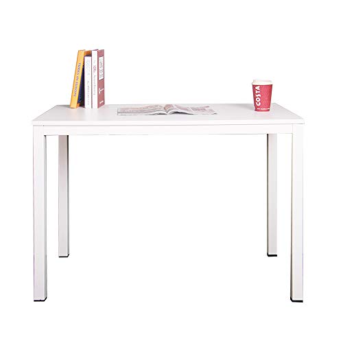 DlandHome Computertisch Schreibtisch Holz 100 x 60 cm Laptop PC Tisch, Moderner Bürotisch Arbeitstisch Esstisch aus Holz und Stahl für Büro und Zuhause, Weiß/Weiß von DlandHome