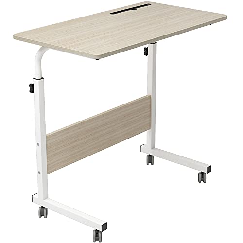 DlandHome Laptoptisch Höhenverstellbar mit Rollen 80 cm Betttisch Beistelltisch pflegetisch auf rollen Computertische Mobiler Schreibtisch für krankenbett Büro Schlafzimmer Mit Tablet-Steckplatz Ahorn von DlandHome