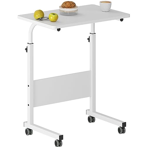 DlandHome Mobiler Stehpult, mobiler Beistelltisch, 60 cm, mit Rollen, verstellbar, beweglich, tragbar, Laptop-Ständer für Bett, Sofa, Weiß von DlandHome