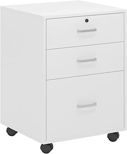 DlandHome Rollcontainer Abschließbar Weiß Rollcontainer mit Schubladen Büro Rollcontainer für Schreibtisch, Aktenschränke Mobilen 65cm H für A4, rollcontainer aus Holz mit 3 Schubladen Weiß von DlandHome