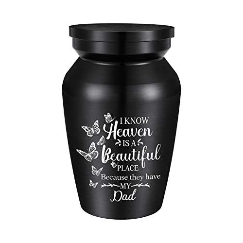 Kleine Urnen für menschliche Asche Aluminium Mini Andenken Urne Schmetterlinge Kleine Urnen für Asche Gedenkasche Andenken I Know Heaven is A Beautiful Place Because They Have My Dad von Dletay