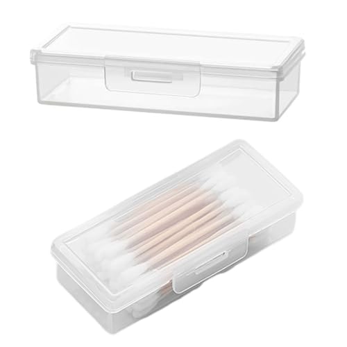 2 Stück transparente Kunststoff-Wattestäbchenhalter, tragbar, klein, Wattestäbchen-Halter, Mini-Box, staubdicht und feuchtigkeitsbeständig, Wattestäbchenspender, Organizer, Reiseetui, Zahnstocher, von Dlicsy