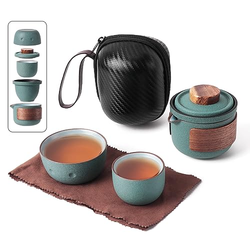 Mini-Reise-Keramik-Teekanne, chinesische Kung-Fu-Teekanne, 1 Kanne, 2 Tassen, niedliches Pinguin-Design, Porzellan-Teetasse mit Tee-Ei und tragbarer Tasche für Zuhause, Outdoor, Picknick, Hotel, Büro von Dltsli