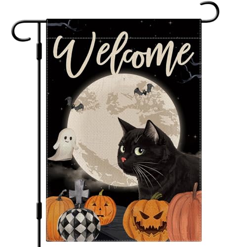 DLZDN Halloween-Gartenflagge mit schwarzer Katze, Geist, Kürbisse, 30,5 x 45,7 cm, doppelseitig, vertikal, Jute, Bauernhaus, Hof, Urlaub, saisonale Outdoor-Hausdekoration DLZDN Halloween-Gartenflagge mit schwarzer Katze, Geist, Kürbisse, 30,5 x 45,7 cm, doppelseitig, vertikal, Jute, Bauernhaus, Hof, Urlaub, saisonale Outdoor-Hausdekoration von Dlzdn