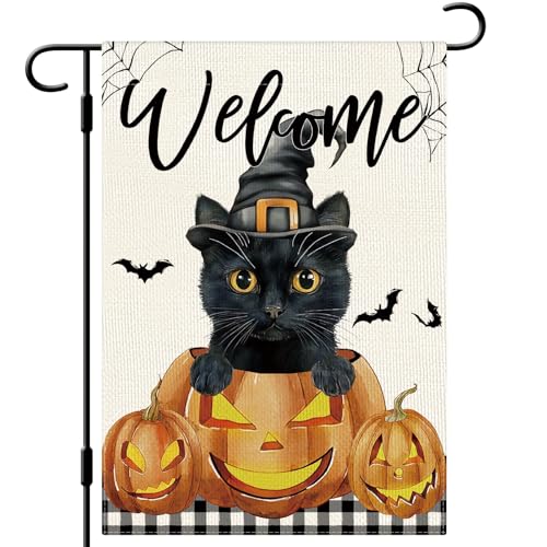 DLZDN Halloween-Gartenflagge mit schwarzer Katze, Jack-O-Laterne, 30,5 x 45,7 cm, doppelseitig, vertikal, Jute, Bauernhaus, Hof, Urlaub, saisonale Outdoor-Hausdekoration DLZDN Halloween-Gartenflagge mit schwarzer Katze, Jack-O-Laterne, 30,5 x 45,7 cm, doppelseitig, vertikal, Jute, Bauernhaus, Hof, Urlaub, saisonale Outdoor-Hausdekoration von Dlzdn