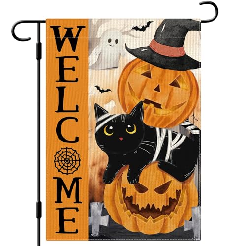 DLZDN Halloween-Gartenflagge mit schwarzer Katze, Jack-O-Laterne, Kürbis-Flagge, 30,5 x 45,7 cm, doppelseitig, vertikal, Jute, Bauernhaus, Hofschild, Urlaub, saisonale Outdoor-Hausdekoration DLZDN Halloween-Gartenflagge mit schwarzer Katze, Jack-O-Laterne, Kürbis-Flagge, 30,5 x 45,7 cm, doppelseitig, vertikal, Jute, Bauernhaus, Hofschild, Urlaub, saisonale Outdoor-Hausdekoration von Dlzdn