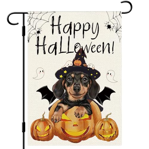 DLZDN Halloween-Hunde-Gartenflagge, Dackel, Hund, Kürbisse, Flagge, 30,5 x 45,7 cm, doppelseitig, vertikal, Jute, Bauernhaus, Hof, Urlaub, saisonale Outdoor-Hausdekoration DLZDN Halloween-Hunde-Gartenflagge, Dackel, Hund, Kürbisse, Flagge, 30,5 x 45,7 cm, doppelseitig, vertikal, Jute, Bauernhaus, Hof, Urlaub, saisonale Outdoor-Hausdekoration von Dlzdn