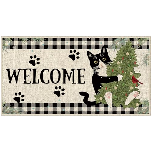 Dlzdn Fußmatte mit Weihnachts-Katzenbaum, Winter, rutschfeste Gummi-Rückseite, für den Eingangsbereich, 40,6 x 76,2 cm Dlzdn Fußmatte mit Weihnachts-Katzenbaum, Winter, rutschfeste Gummi-Rückseite, für den Eingangsbereich, 40,6 x 76,2 cm von Dlzdn