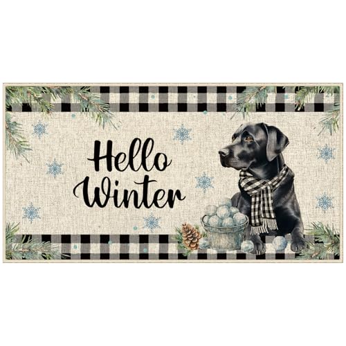 Dlzdn Hello Winter Fußmatte mit Labrador-Motiv, rutschfest, gummierte Rückseite, für den Eingangsbereich, 40,6 x 76,2 cm, Schwarz Dlzdn Hello Winter Fußmatte mit Labrador-Motiv, rutschfest, gummierte Rückseite, für den Eingangsbereich, 40,6 x 76,2 cm, Schwarz von Dlzdn