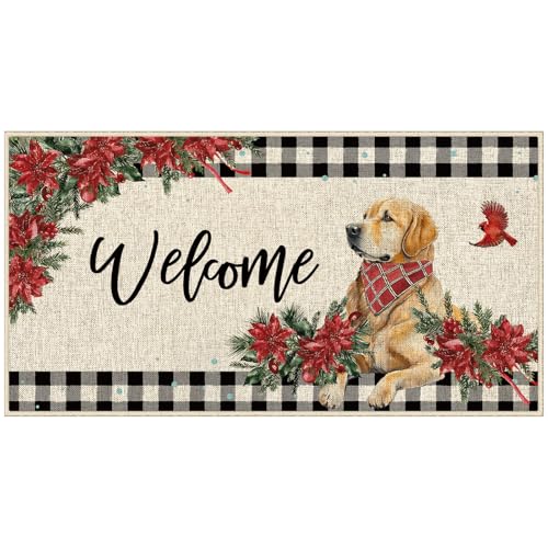 Dlzdn Hunde-Fußmatte mit Aufschrift "Golden Retriever", Weihnachtsmotiv, rutschfeste Gummi-Rückseite, für Innen- und Außenbereich, Eingangsbereich, 40,6 x 76,2 cm Dlzdn Hunde-Fußmatte mit Aufschrift "Golden Retriever", Weihnachtsmotiv, rutschfeste Gummi-Rückseite, für Innen- und Außenbereich, Eingangsbereich, 40,6 x 76,2 cm von Dlzdn