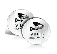 DmDoyy 2 Stück Videoüberwachung Schild, Achtung Videoüberwachung Schild 10x10cm, Aluminiumoberfläche, Selbstklebend Gebürstete, Videoüberwacht Metallschild Für Innen Und Außen von DmDoyy