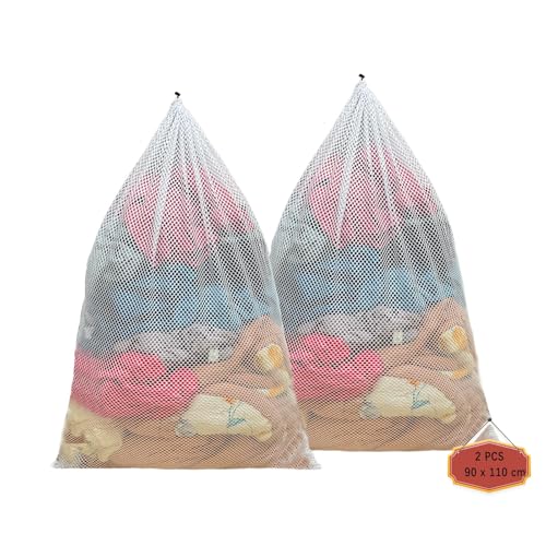 2 Stück Wäschenetz Groß, 90 x 110 cm Wäschesack Groß, Wäschesack XXXL mit Kordelstopper, Wäschenetz für Waschmaschine Verformung und Falten der Kleidung zu Berhindern Schützt Kleidung von Dmjia