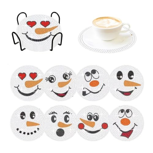 8 Stück Diamond Painting Untersetzer mit Halter, Untersetzer aus Acryl für Gläser Tassen, Tassenuntersetzer mit Schneemann Motiv, DIY Untersetzer rutschfest für Anfänger, Erwachsene & Kinder (ø10cm von Dmnnlp