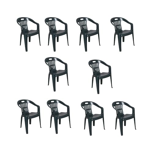 Dmora - 10er Set Gartenstühle Bisceglie, Gartensitz, Für drinnen und draußen, Mit Armlehnen und stapelbar, Made in Italy, 56x55 h78 cm, Grün Dmora - 10er Set Gartenstühle Bisceglie, Gartensitz, Für drinnen und draußen, Mit Armlehnen und stapelbar, Made in Italy, 56x55 h78 cm, Grün von Dmora