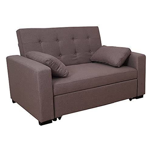 Dmora 2-Sitzer-Schlafsofa, aus gepolstertem Stoff, mit 2 Aufbewahrungskissen, umwandelbar in ein Doppelbett, Made in Italy, 146x93xh88 cm, Farbe Taubengrau von Dmora