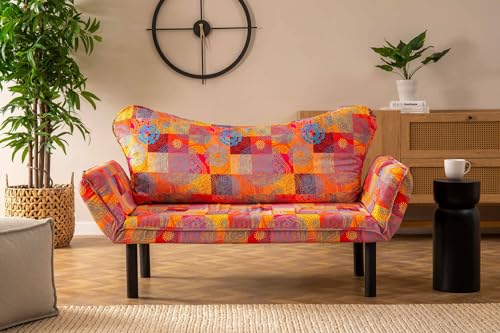 Dmora - 2-Sitzer SchlafsofaAquilonis, Verwandelbares Sofa, Lineare Stoffstruktur, Schlafsessel mit Stauraum, 150x65 h40 cm, Bunt von Dmora