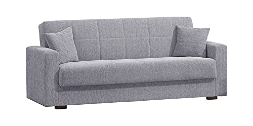 Dmora - Schlafsofa Pinto, Lineares 3-Sitzer-Containersofa, Wohnzimmersofa aus gepolstertem Stoff mit Klick-Klack-Öffnung, Cm 212x80h87, Grau von Dmora