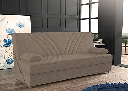 Dmora - Schlafsofa Ramon, 3-Sitzer-Container-Schlafsofa mit 2 Kissen inklusive, Wohnzimmersofa aus gepolstertem Stoff mit Klick-Klack-Öffnung, Cm 181x81h88, Beige von Dmora