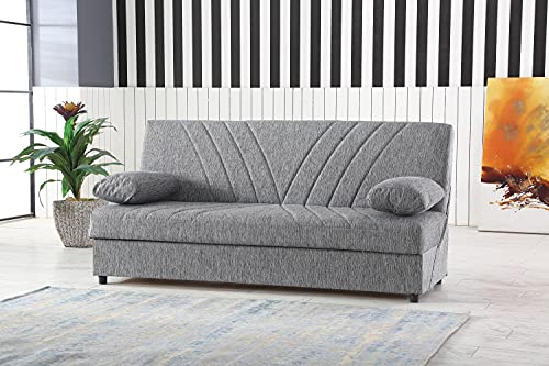 Dmora - Schlafsofa Ramon, 3-Sitzer-Container-Schlafsofa mit 2 Kissen inklusive, Wohnzimmersofa aus gepolstertem Stoff mit Klick-Klack-Öffnung, Cm 181x81h88, Grau von Dmora