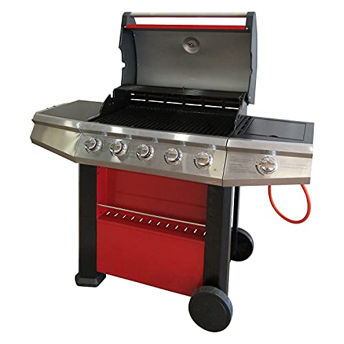 Dmora 4-flammiger Gasgrill + 1 Seite, rote Farbe, 156 x 58 x h121 cm von Dmora