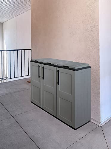 Dmora Abfallschrank für den Außen- oder Innenbereich, 3 Tür Taschenhalter, 100% Made in Italy, 102x37h90 cm, graue Farbe von Dmora