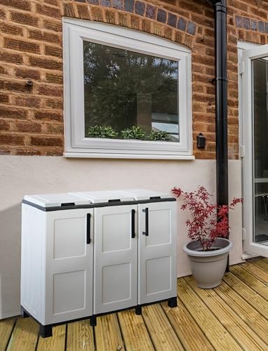 Dmora Abfallschrank für den Innen oder Außenbereich, Mobiltür 3 3 türige Taschen, 100% Made in Italy, 102x37H90 cm, hellgraue Farbe von Dmora