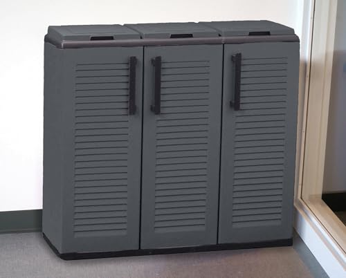 Dmora Abfallschrank für den Innen oder Außenbereich, Mobiltür 3 3 türige Taschen für separate Sammlung, 100% Made in Italy, 102x37H84 cm, graue Farbe von Dmora