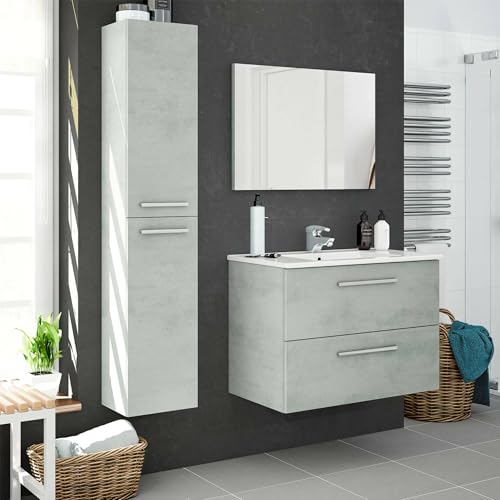 Dmora - Säulenschrank Alexandria, Badezimmerschrank mit 2 Türen, Hängewandschrank mit 2 Regalen, 30x25h150 cm, Betongrau Dmora - Säulenschrank Alexandria, Badezimmerschrank mit 2 Türen, Hängewandschrank mit 2 Regalen, 30x25h150 cm, Betongrau von Dmora