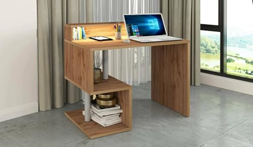 Dmora - Schreibtisch Adrien, Linearer Schreibtisch mit Ablagefächern und LED-Leuchten, Mehrzweck-Büroschreibtisch mit Platte, 100x50h93 cm, Eiche Dmora - Schreibtisch Adrien, Linearer Schreibtisch mit Ablagefächern und LED-Leuchten, Mehrzweck-Büroschreibtisch mit Platte, 100x50h93 cm, Eiche von Dmora